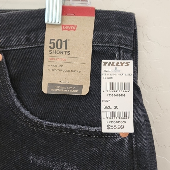 LEVI'S 501 Cutoff Black Distressed Jean Shorts - Picture 3 of 3